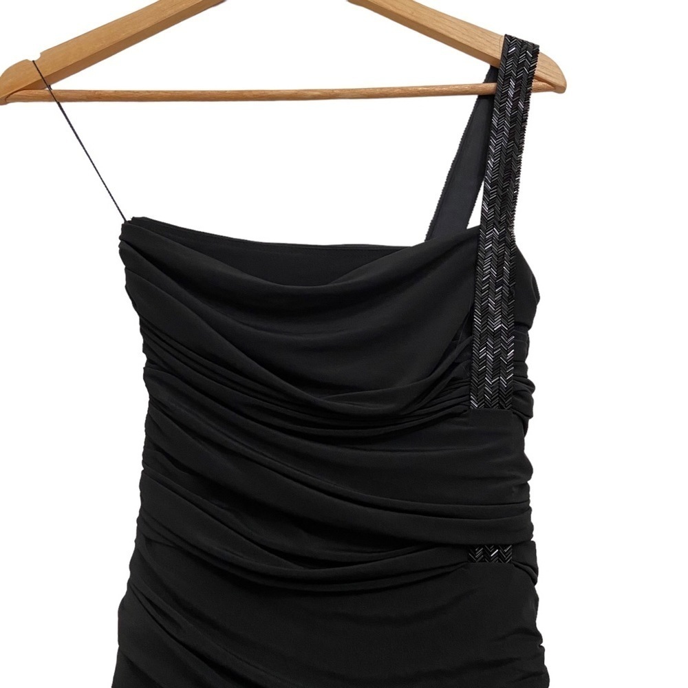 Vintage Kira cocktail dress draped dress one shoulder black beaded flattering - Picture 6 of 16